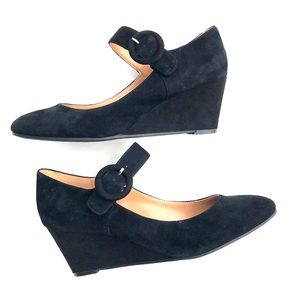 Nine West Black Suede Mary Jane Wedge Pumps